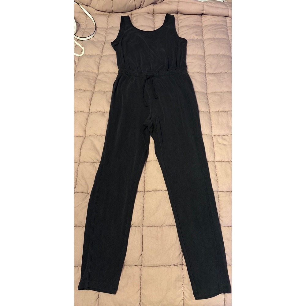Athleta Women Black Sleeveless Jumpsuit Tie Waist Stretch Romper, Size S‎